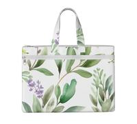 QGGHNISD Green Flower Watercolor Herb Sage Leaves And Branches Canvas Tote Bag Document Organizer Bag Zipper File Storage Handbag Portable Office Travel Bag