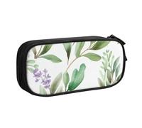 QGGHNISD Green Flower Watercolor Herb Sage Leaves and Branches Pencil Bag, Large Capacity Double Layer with Divider Stationery Bag,Zipper Cute Printed Cosmetic Bag for School Office Travelling