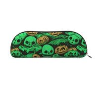 QGGHNISD Green Ghost Horror Halloween Pumpkin Half Round Organiser - Compact and Portable Leather Cosmetic Bag with Metal Zip Pen Pouch, Suitable for Students Or Office Use