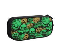 QGGHNISD Green Ghost Horror Halloween Pumpkin Pencil Bag, Large Capacity Double Layer with Divider Stationery Bag,Zipper Cute Printed Cosmetic Bag for School Office Travelling