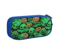 QGGHNISD Green Ghost Horror Halloween Pumpkin Pencil Bag, Large Capacity Double Layer with Divider Stationery Bag,Zipper Cute Printed Cosmetic Bag for School Office Travelling