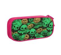 QGGHNISD Green Ghost Horror Halloween Pumpkin Pencil Bag, Large Capacity Double Layer with Divider Stationery Bag,Zipper Cute Printed Cosmetic Bag for School Office Travelling