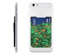 QGGHNISD Green Ghost Horror Halloween Pumpkin Phone Case Card Holder, Adhesive Id Credit Card Holder for The Back of Most Smartphones