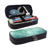 QGGHNISD Green Sea Blue Seaweed Leather Pencil Case, Large Capacity Durable Pencil Box, Student Stationery Bag, Suitable for Stationery/Cosmetics/Small Items