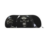 QGGHNISD Grim-Reaper Half Round Organiser - Compact and Portable Leather Cosmetic Bag with Metal Zip Pen Pouch, Suitable for Students Or Office Use