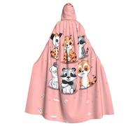 QGGHNISD Hand Drawn Cute Animals Halloween Hooded Cloak For Adults, Long Polyester Cape With Big Hood For Cosplay, Party, Costume