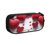 QGGHNISD Handmade Red Hearts Pencil Bag, Large Capacity Double Layer with Divider Stationery Bag,Zipper Cute Printed Cosmetic Bag for School Office Travelling