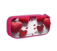 QGGHNISD Handmade Red Hearts Pencil Bag, Large Capacity Double Layer with Divider Stationery Bag,Zipper Cute Printed Cosmetic Bag for School Office Travelling