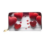 QGGHNISD Handmade Red Hearts Women's Long Leather Wallet with Zipper, Card Slots, Cash Pocket, Clutch Purse