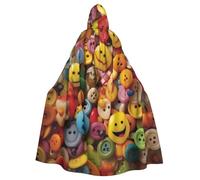 QGGHNISD Happy Buttons Halloween Hooded Cloak For Adults, Long Polyester Cape With Big Hood For Cosplay, Party, Costume