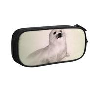 QGGHNISD Harp Seal Painting Pencil Bag, Large Capacity Double Layer with Divider Stationery Bag,Zipper Cute Printed Cosmetic Bag for School Office Travelling