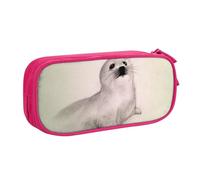 QGGHNISD Harp Seal Painting Pencil Bag, Large Capacity Double Layer with Divider Stationery Bag,Zipper Cute Printed Cosmetic Bag for School Office Travelling