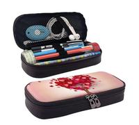 QGGHNISD Heart Tree Leather Pencil Case, Large Capacity Durable Pencil Box, Student Stationery Bag, Suitable for Stationery/Cosmetics/Small Items