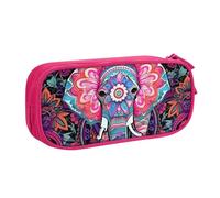 QGGHNISD Hippie Elephant Pencil Bag, Large Capacity Double Layer with Divider Stationery Bag,Zipper Cute Printed Cosmetic Bag for School Office Travelling