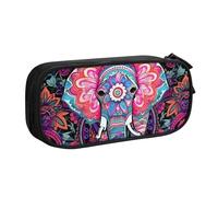 QGGHNISD Hippie Elephant Pencil Bag, Large Capacity Double Layer with Divider Stationery Bag,Zipper Cute Printed Cosmetic Bag for School Office Travelling