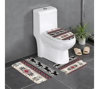 QGGHNISD Horse Stripes Pattern Flannel Bathroom Rug Set 3 Piece, Non Slip Absorbent Toilet Mat, U-Shaped Contour Rug And Lid Cover, Soft Washable Bath Carpet