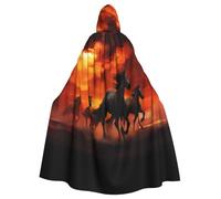 QGGHNISD Horses Red Glowing Clouds Halloween Hooded Cloak For Adults, Long Polyester Cape With Big Hood For Cosplay, Party, Costume