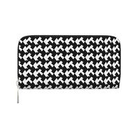 QGGHNISD Houndstooth Black Long Wallet Women Leather Zipper Clutch Purse Large Capacity Card Holder Organizer