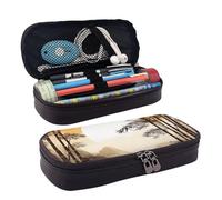 QGGHNISD Japanese Bamboo Trees Sun Leather Pencil Case, Large Capacity Durable Pencil Box, Student Stationery Bag, Suitable for Stationery/Cosmetics/Small Items