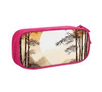 QGGHNISD Japanese Bamboo Trees Sun Pencil Bag, Large Capacity Double Layer with Divider Stationery Bag,Zipper Cute Printed Cosmetic Bag for School Office Travelling