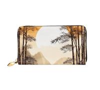 QGGHNISD Japanese Bamboo Trees Sun Women's Long Leather Wallet with Zipper, Card Slots, Cash Pocket, Clutch Purse
