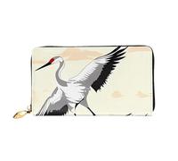 QGGHNISD Japanese Crane Women's Long Leather Wallet with Zipper, Card Slots, Cash Pocket, Clutch Purse