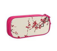 QGGHNISD Japanese Floral Cherry Blossom Pencil Bag, Large Capacity Double Layer with Divider Stationery Bag,Zipper Cute Printed Cosmetic Bag for School Office Travelling