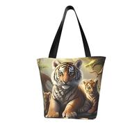 QGGHNISD Jungle Tigers Cub Women'S Casual Shoulder Tote Bag, Large Capacity Polyester Handbag, Travel Beach Shopping Bag