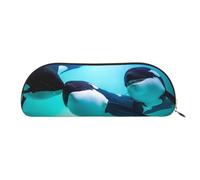 QGGHNISD Killer Whale Half Round Organiser - Compact and Portable Leather Cosmetic Bag with Metal Zip Pen Pouch, Suitable for Students Or Office Use