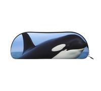 QGGHNISD Killer Whale Half Round Organiser - Compact and Portable Leather Cosmetic Bag with Metal Zip Pen Pouch, Suitable for Students Or Office Use