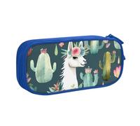 QGGHNISD Llama Animal Alpaca Tropical Cactus Pencil Bag, Large Capacity Double Layer with Divider Stationery Bag,Zipper Cute Printed Cosmetic Bag for School Office Travelling