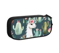 QGGHNISD Llama Animal Alpaca Tropical Cactus Pencil Bag, Large Capacity Double Layer with Divider Stationery Bag,Zipper Cute Printed Cosmetic Bag for School Office Travelling