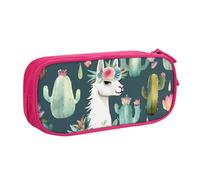 QGGHNISD Llama Animal Alpaca Tropical Cactus Pencil Bag, Large Capacity Double Layer with Divider Stationery Bag,Zipper Cute Printed Cosmetic Bag for School Office Travelling