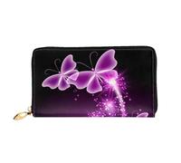 QGGHNISD Lovely Purple Butterfly Women's Long Leather Wallet with Zipper, Card Slots, Cash Pocket, Clutch Purse