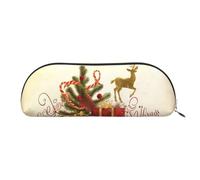 QGGHNISD Merry Christmas2 Half Round Organiser - Compact and Portable Leather Cosmetic Bag with Metal Zip Pen Pouch, Suitable for Students Or Office Use