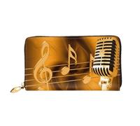 QGGHNISD Microphone with Music Notes Women's Long Leather Wallet with Zipper, Card Slots, Cash Pocket, Clutch Purse