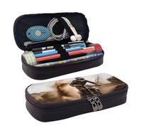 QGGHNISD Motocross Leather Pencil Case, Large Capacity Durable Pencil Box, Student Stationery Bag, Suitable for Stationery/Cosmetics/Small Items
