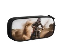 QGGHNISD Motocross Pencil Bag, Large Capacity Double Layer with Divider Stationery Bag,Zipper Cute Printed Cosmetic Bag for School Office Travelling