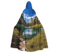 QGGHNISD Mountain Lakes Halloween Hooded Cloak For Adults, Long Polyester Cape With Big Hood For Cosplay, Party, Costume