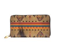 QGGHNISD Native American Women's Long Leather Wallet with Zipper, Card Slots, Cash Pocket, Clutch Purse
