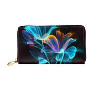 QGGHNISD Neon Flowers Women's Long Leather Wallet with Zipper, Card Slots, Cash Pocket, Clutch Purse
