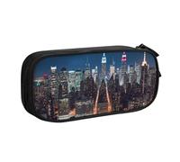 QGGHNISD New York City Night Pencil Bag, Large Capacity Double Layer with Divider Stationery Bag,Zipper Cute Printed Cosmetic Bag for School Office Travelling