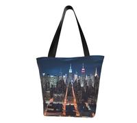 QGGHNISD New York City Night Women'S Casual Shoulder Tote Bag, Large Capacity Polyester Handbag, Travel Beach Shopping Bag