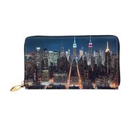 QGGHNISD New York City Night Women's Long Leather Wallet with Zipper, Card Slots, Cash Pocket, Clutch Purse
