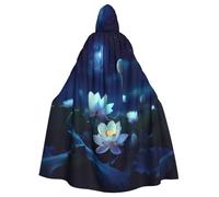 QGGHNISD Night Lotus Flowers Halloween Hooded Cloak For Adults, Long Polyester Cape With Big Hood For Cosplay, Party, Costume
