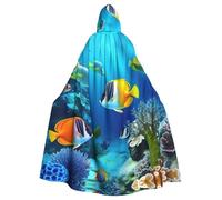 QGGHNISD Ocean Tropical Fish Halloween Hooded Cloak For Adults, Long Polyester Cape With Big Hood For Cosplay, Party, Costume