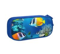 QGGHNISD Ocean Tropical Fish Pencil Bag, Large Capacity Double Layer with Divider Stationery Bag,Zipper Cute Printed Cosmetic Bag for School Office Travelling