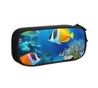 QGGHNISD Ocean Tropical Fish Pencil Bag, Large Capacity Double Layer with Divider Stationery Bag,Zipper Cute Printed Cosmetic Bag for School Office Travelling
