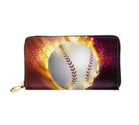 QGGHNISD Orange Softball Baseball On Fire and Water Women's Long Leather Wallet with Zipper, Card Slots, Cash Pocket, Clutch Purse