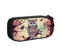 QGGHNISD Owl Tree Branch Pencil Bag, Large Capacity Double Layer with Divider Stationery Bag,Zipper Cute Printed Cosmetic Bag for School Office Travelling
